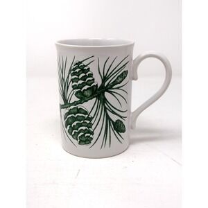 Godiva Chocolatier Pine Cone Ceramic Coffee Mug White Green Holiday Winter Cup